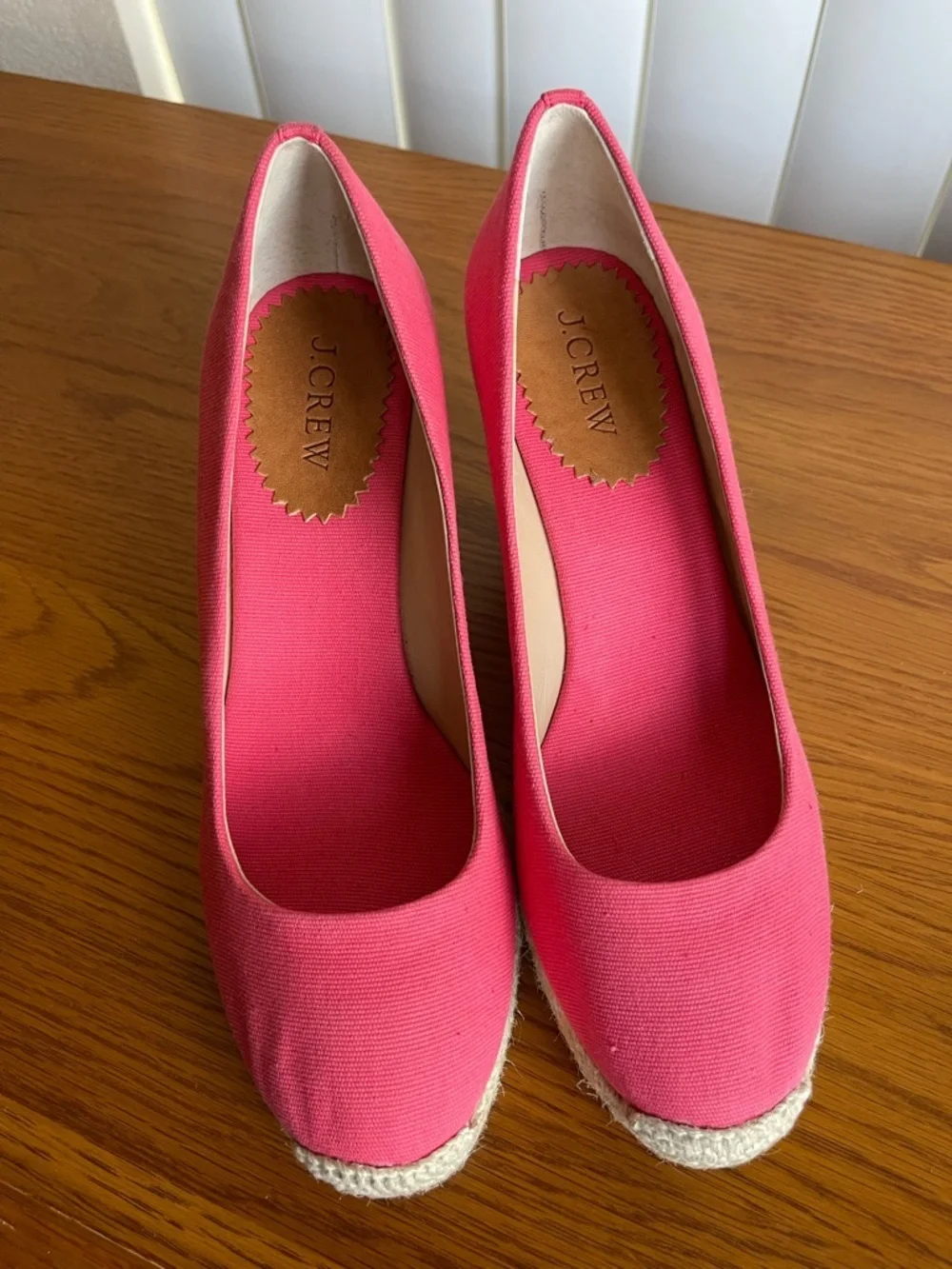 J.Crew Seville Canvas Espadrille Wedge Salmon Pink Size 7.5 - Picture 14 of 16